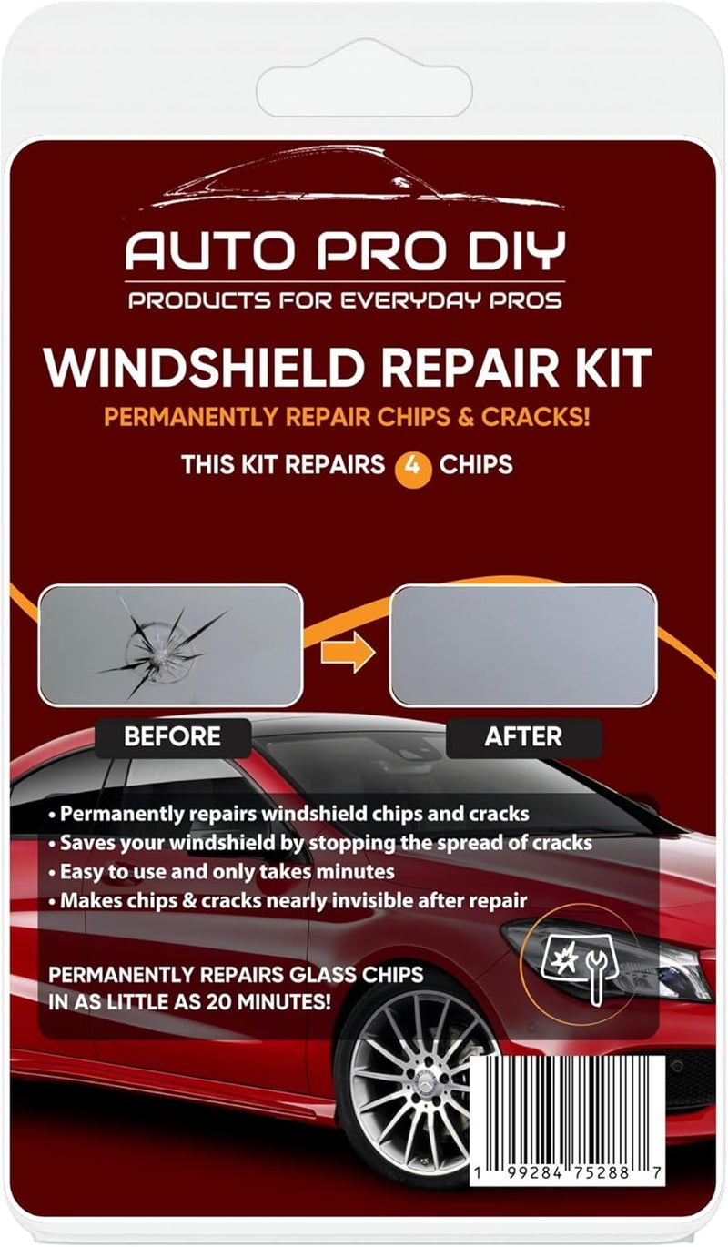 AUTO PRO DIY طقم إصلاح الزجاج الأمامي، 4 عبوات (يصلح 4 رقائق) ، أداة إصلاح رقائق الزجاج خلال 20 دقيقة - Image 1